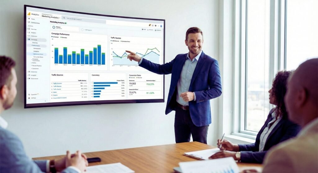 Professional presenting performance analytics at our Digital Marketing Company in Kerala.